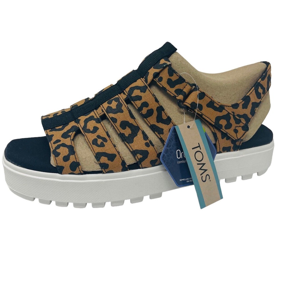 New TOMS Womans Sz 9.5M Fisherman Lug Leopard Platform Sandals Ortholite NIB